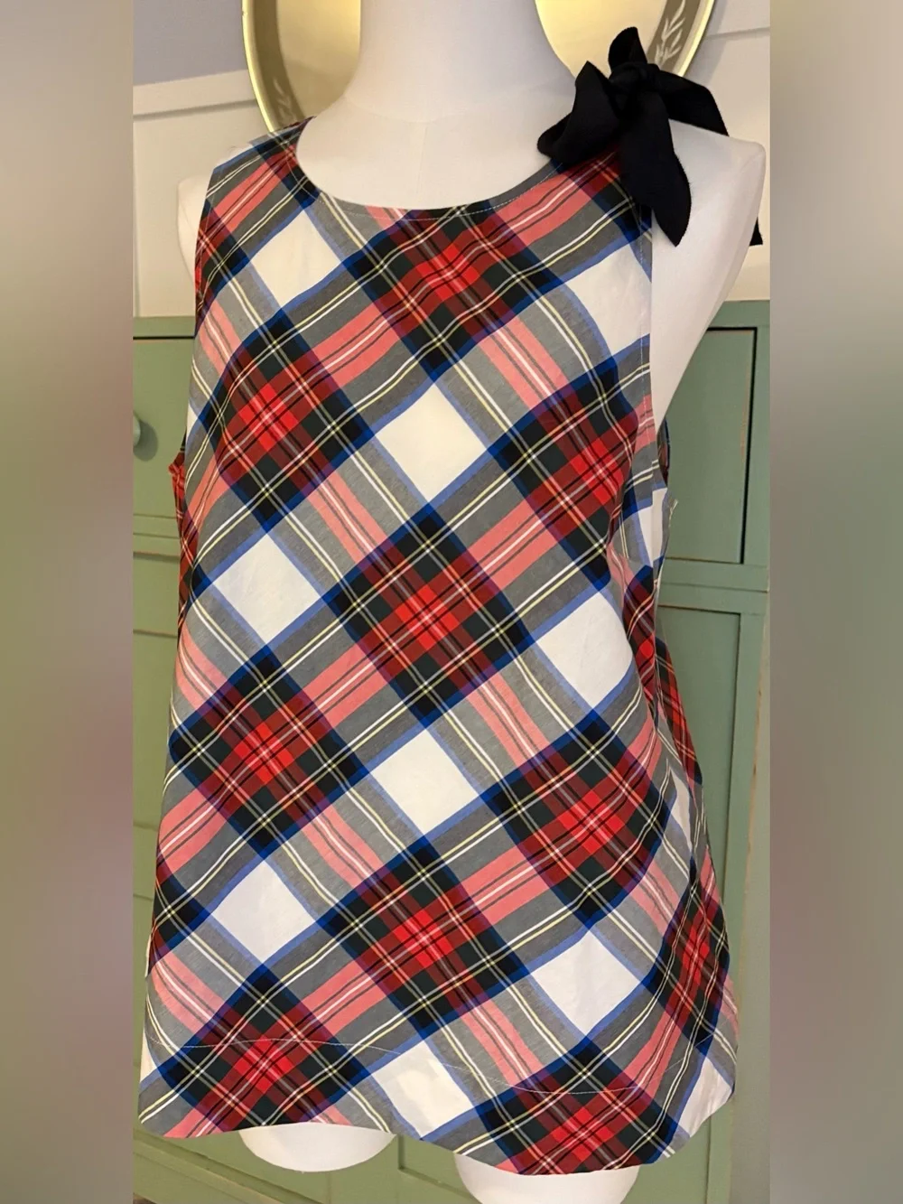J Crew Bow-Shoulder Sleeveless Top Featuring Diagonal Tartan Plaid - Sz 10